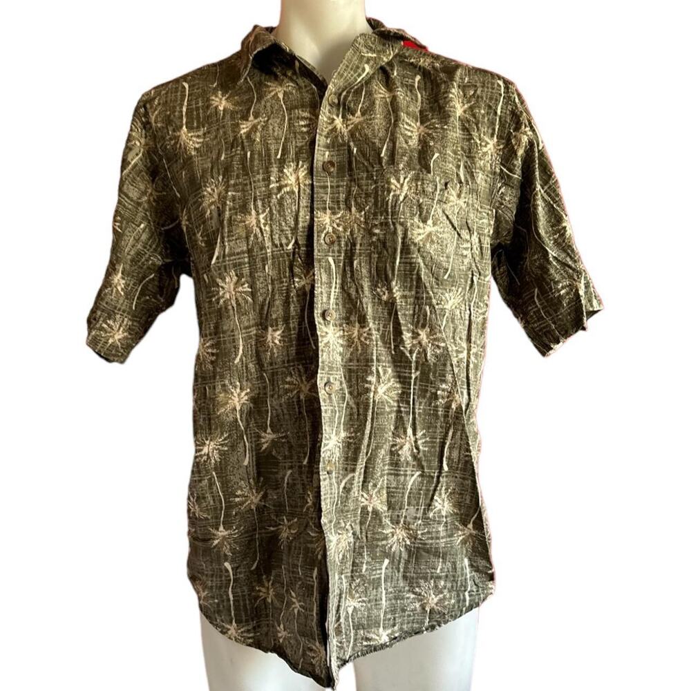 Mens Shirt Size Large Green Button Down Palm Tree Hawaiian Vacation Cruise Beach